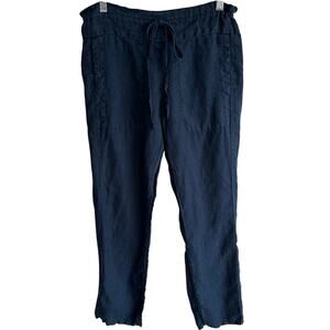 Enza Costa Linen Drawstring Linen Pant Navy Blue S